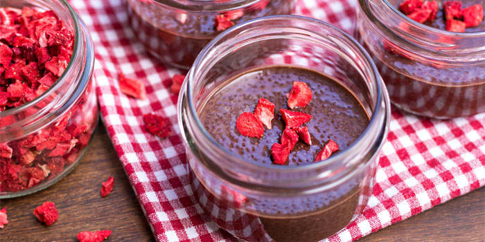 Chocolate Chia Pudding With Dried Strawberries
