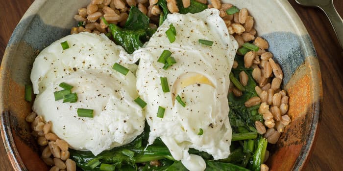 Poached Eggs With Greens and Brown Rice