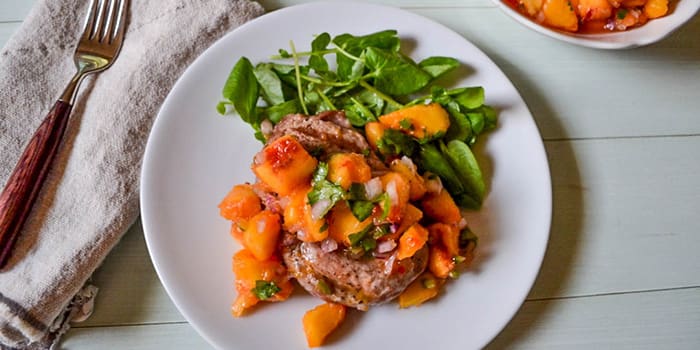 Grilled Pork Chops with Peach and Jalapeño Salsa