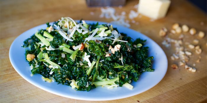 Kale and Broccoli Matchstick Salad With Hazelnuts