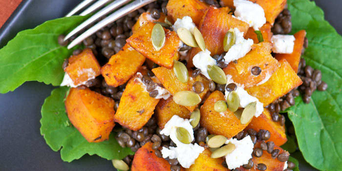 Roasted Pumpkin Salad With Lentils and Goat Cheese