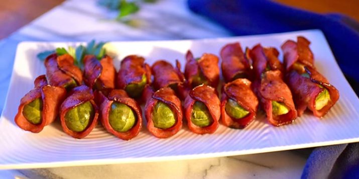 Maple and Turkey Bacon-Wrapped Brussels Sprouts
