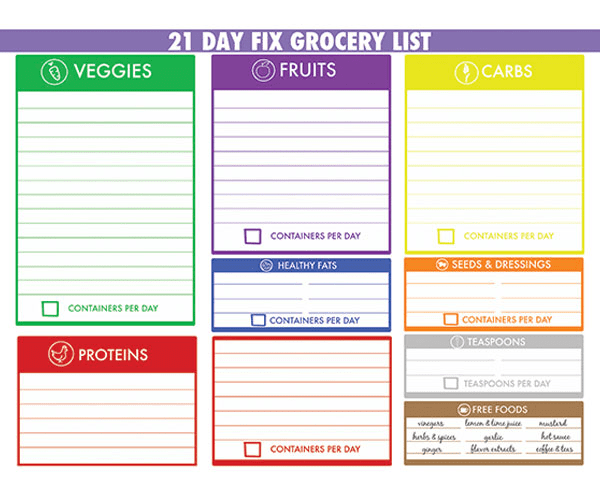 21 Day Fix Calorie Chart