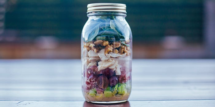 Mustard Chicken and Spinach Salad in a Mason Jar