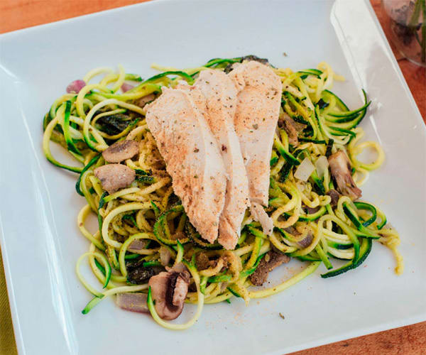 Pesto Zucchini Noodles with Chicken Recipe | BeachbodyBlog.com 