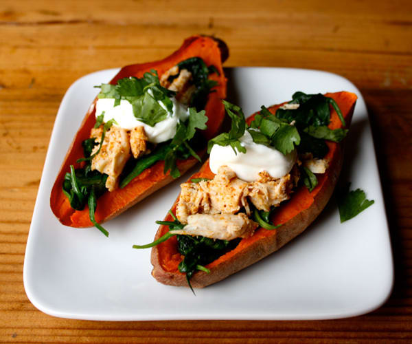 Game Day Recipes: Sweet Potato Skins with Chicken and Spinach | BeachbodyBlog.com