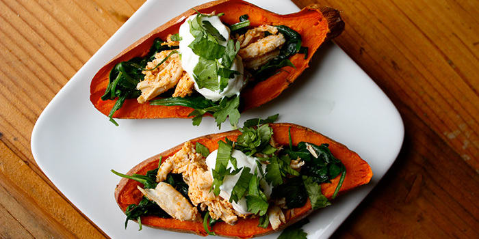 Sweet Potato Skins With Chicken and Spinach