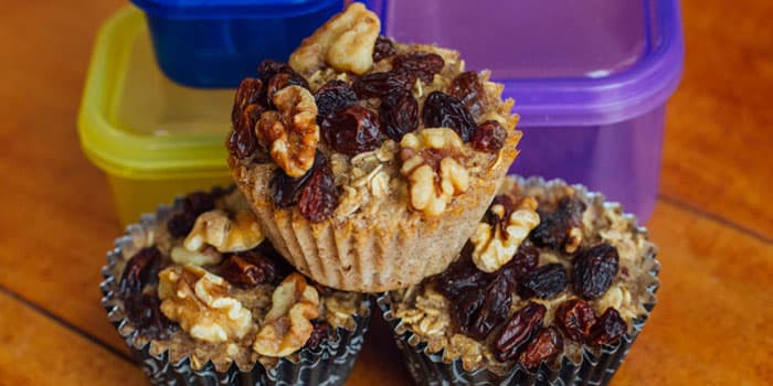 Baked Oatmeal Cups With Raisins and Walnuts