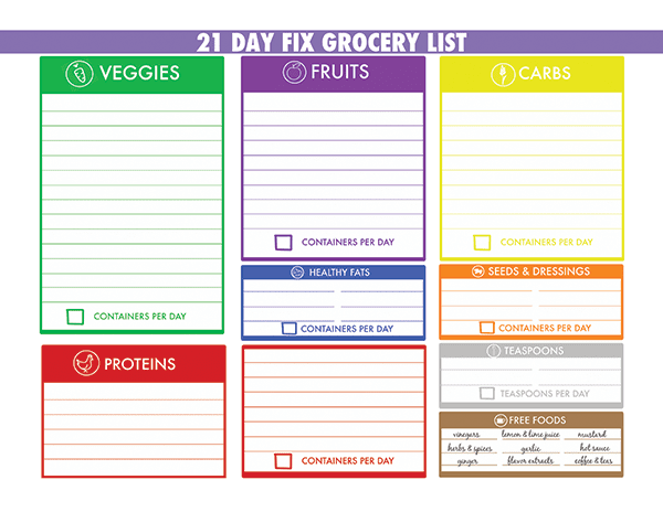 21 Day Fix Calorie Chart Printable