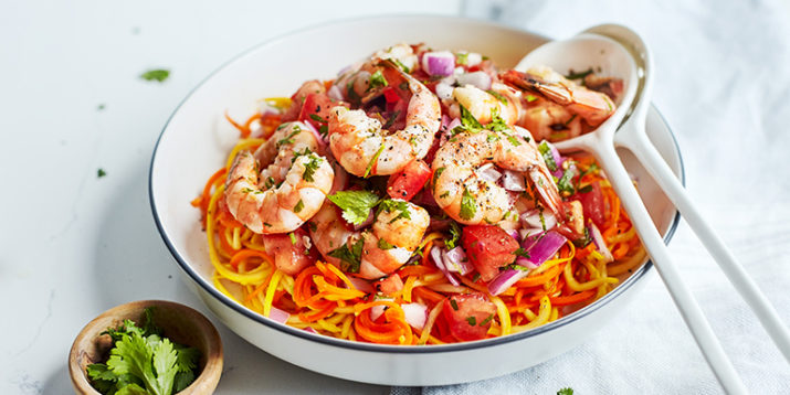 Fresh Tomato Salsa Shrimp With Carrot and Squash Noodles