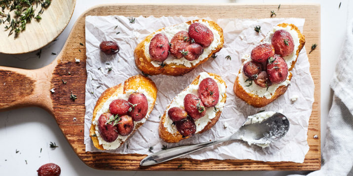 Roasted Grape and Goat Cheese Crostini