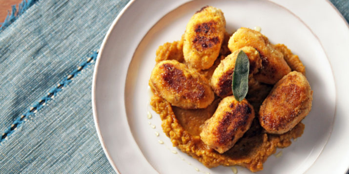 Sweet Potato Ricotta Gnudi in Pumpkin Sauce