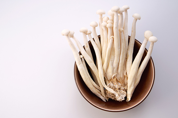 Close up of the enoki mushroom