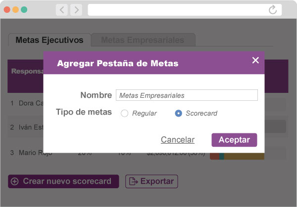 Pantalla con nuevas metas