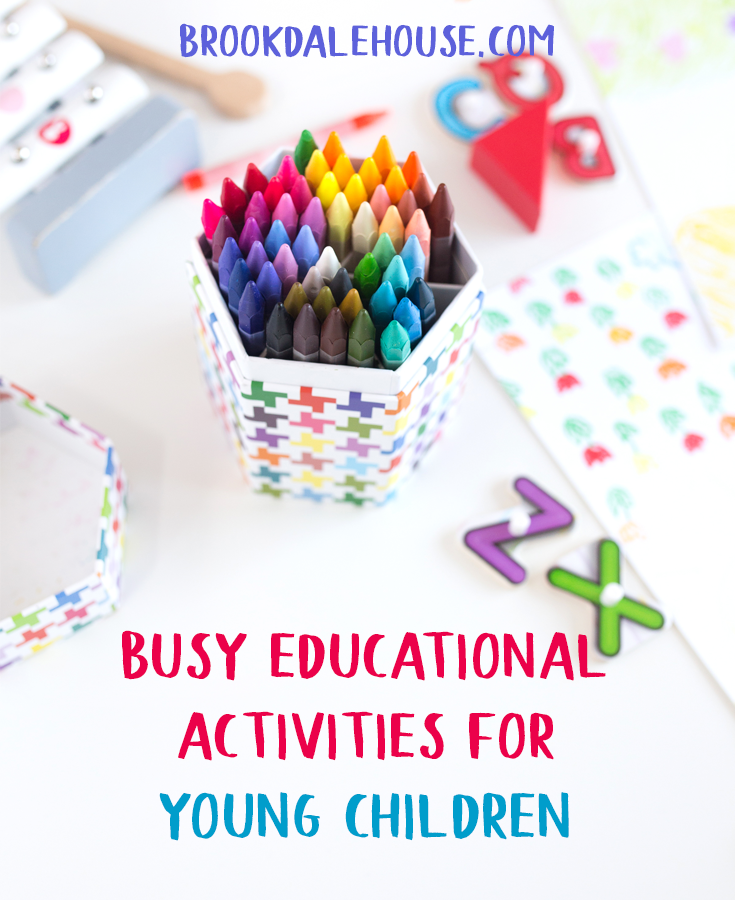 Many times throughout the day tasks need to be completed that are little or no interest to young children. Such times as homeschooling a sibling, making lunch, or completing chores are made so much easier if you are prepared with simple, fun, and educational activities a young child can do on her own. Bonus if the activities include simple items you already have around the house or dollar store items to store away in a box.