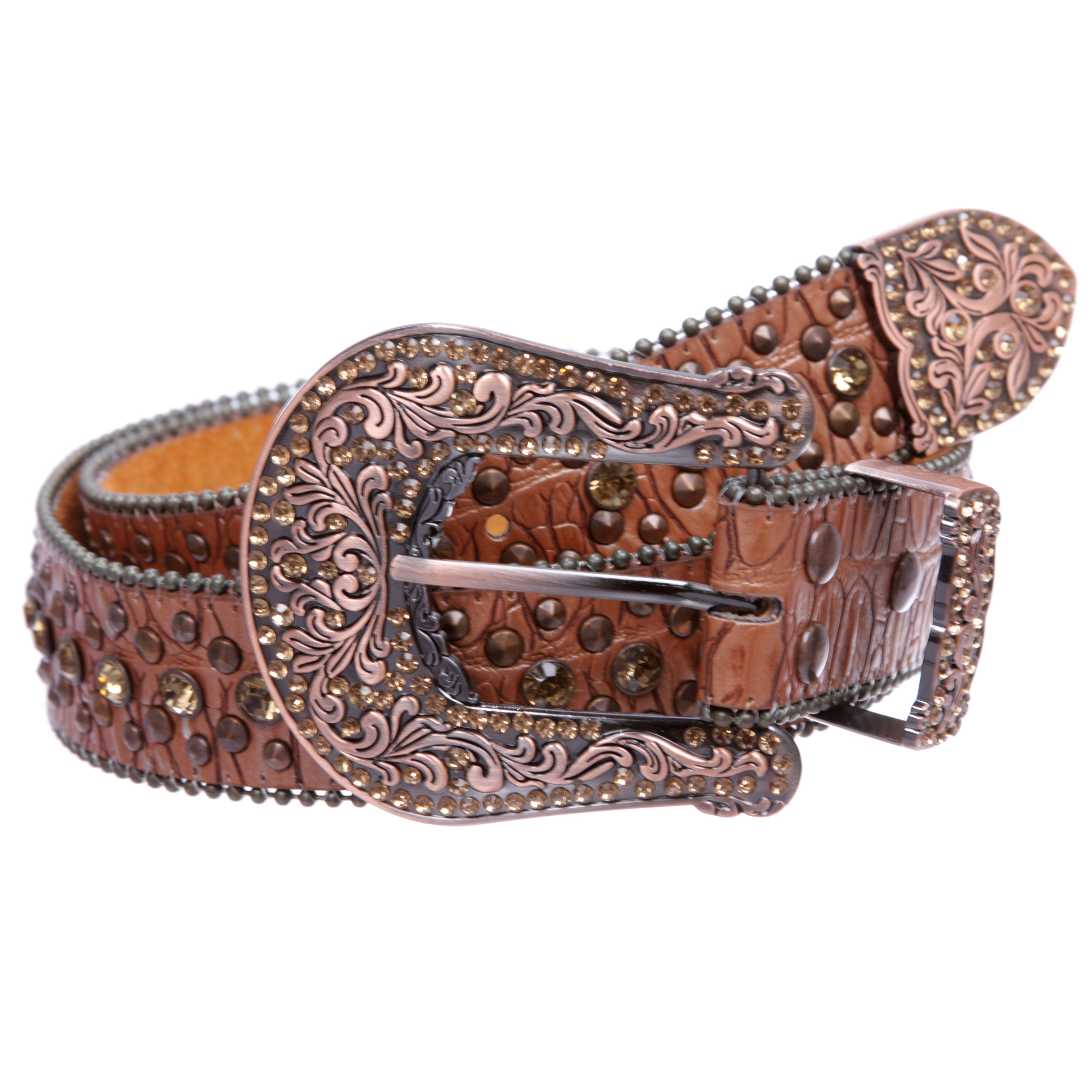 Western Cowgirl Faux Alligator Rhinestone Studded Leather Belt