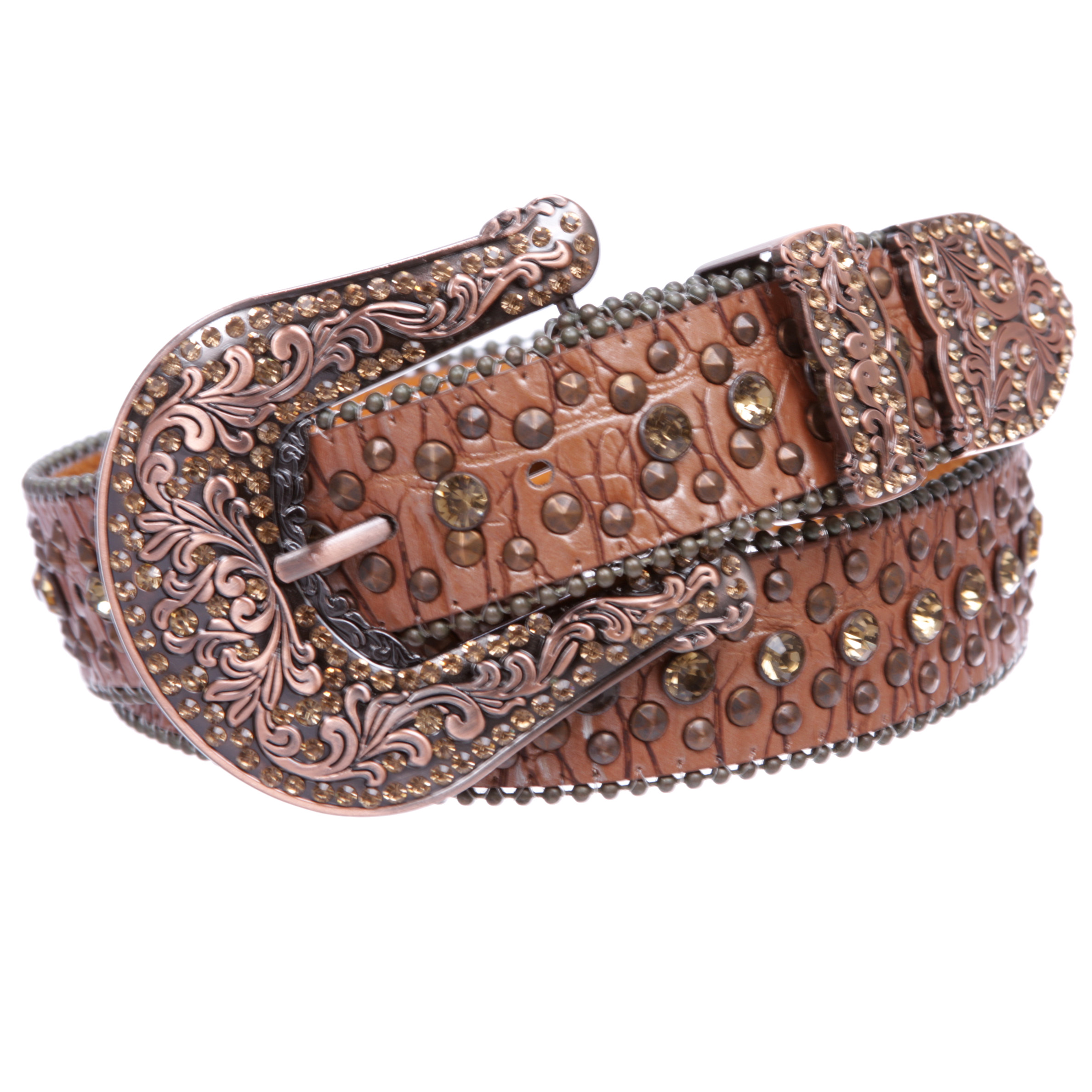 Western Cowgirl Faux Alligator Rhinestone Studded Leather Belt