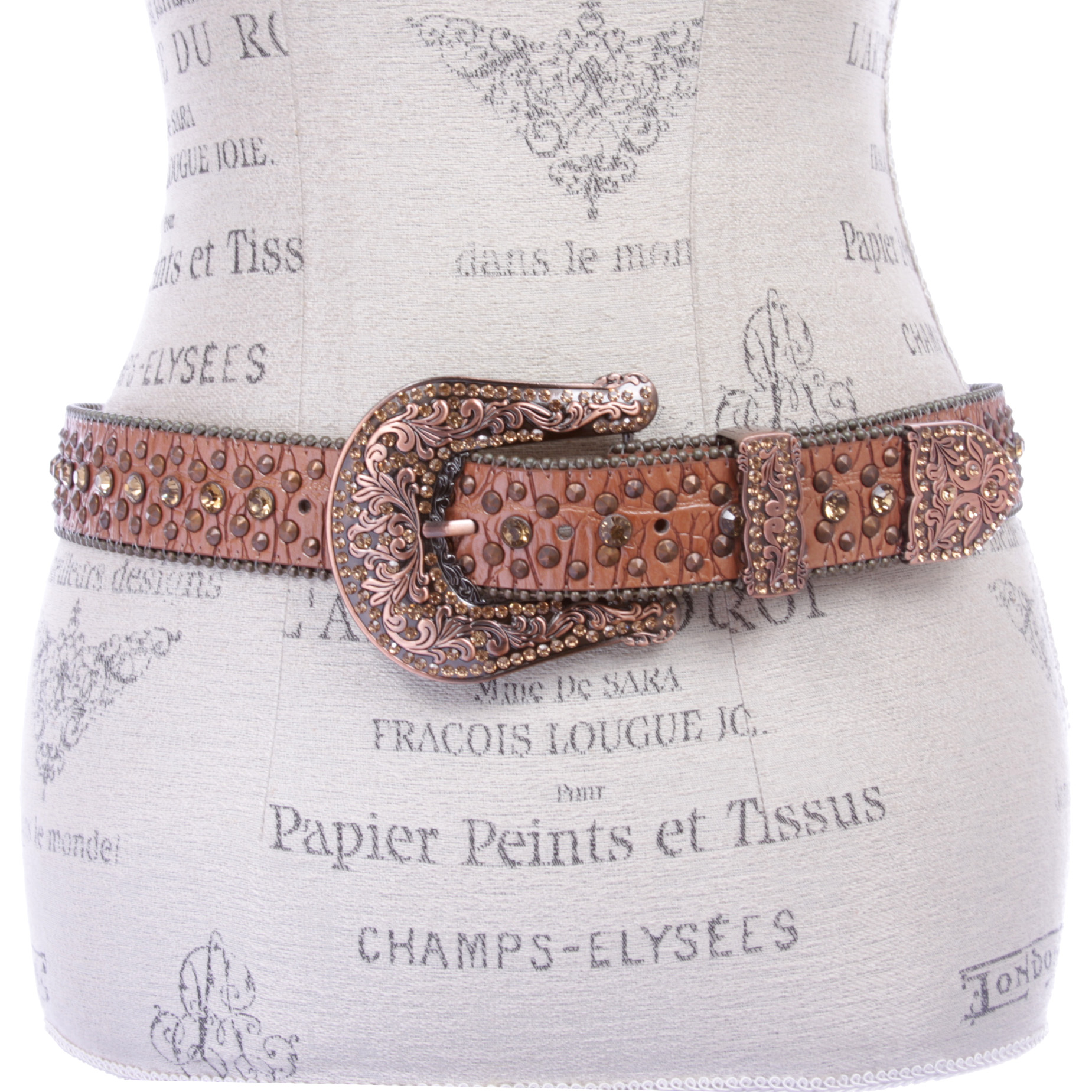 Western Cowgirl Faux Alligator Rhinestone Studded Leather Belt