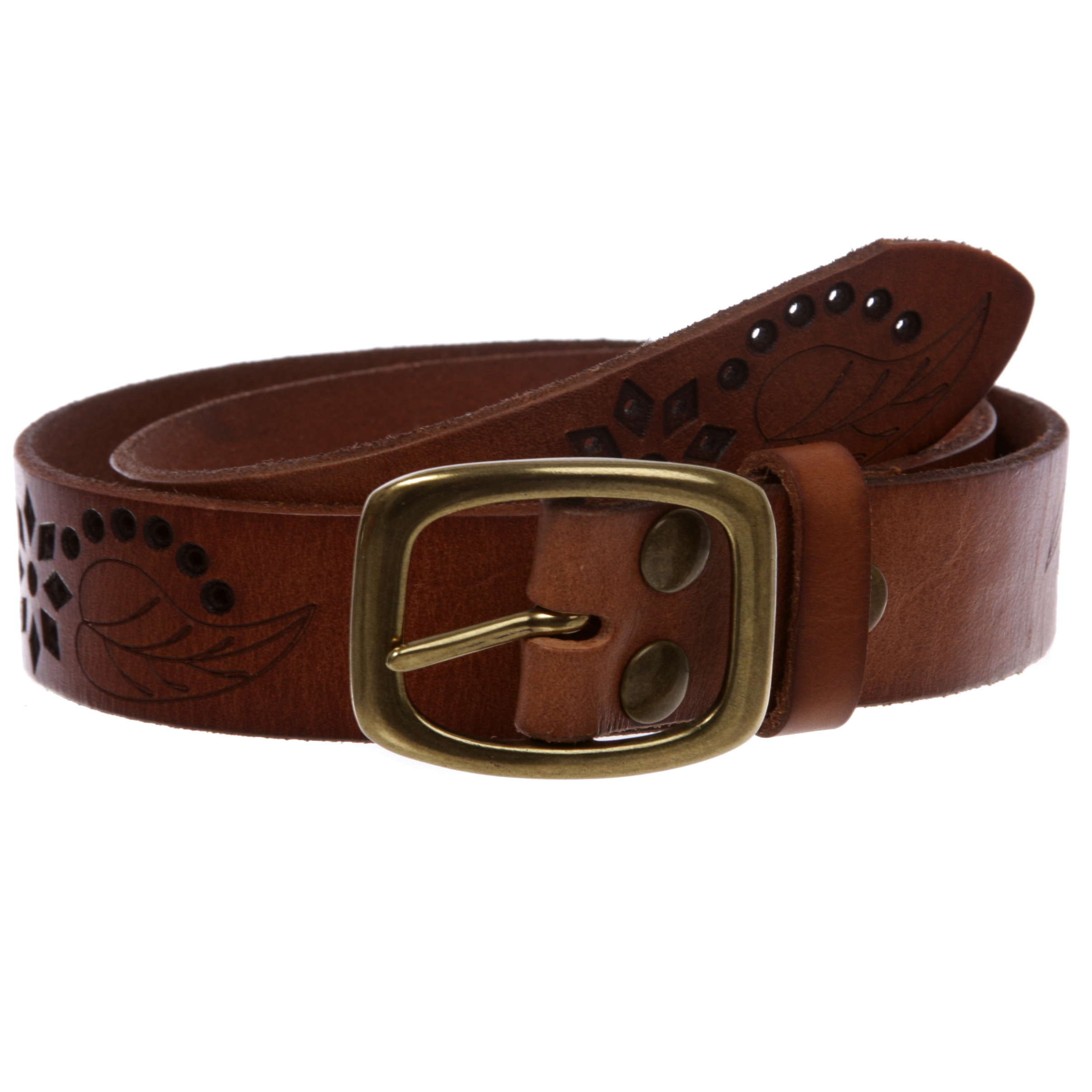 1-1/4″ Perforated Oval Embossed Casual Vintage Leather Jean Belt