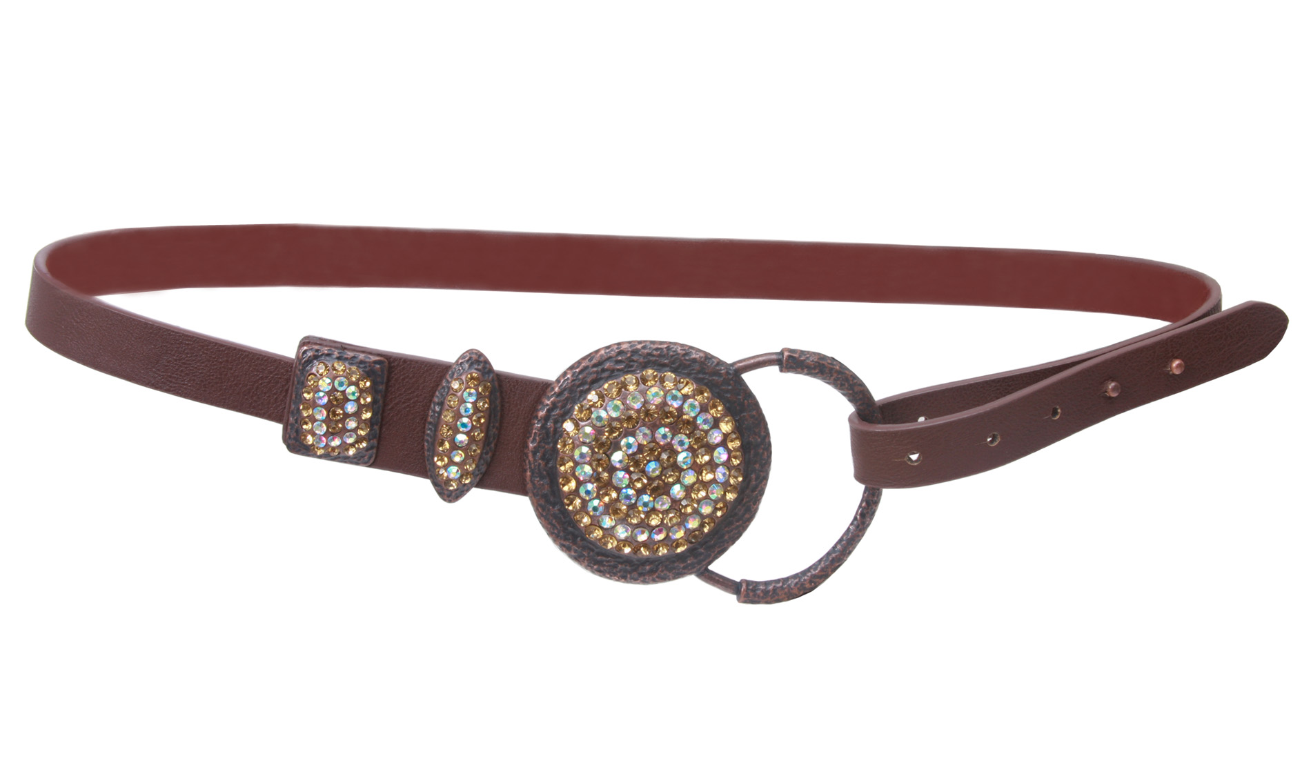 Women's Rhinestone Skinny Leather Loop Belt