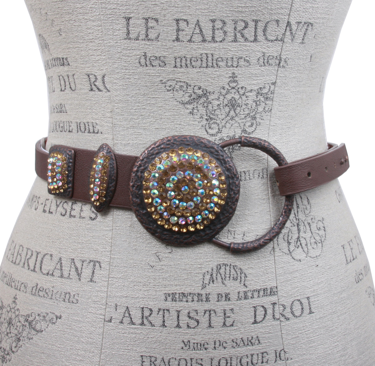 Women's Rhinestone Skinny Leather Loop Belt