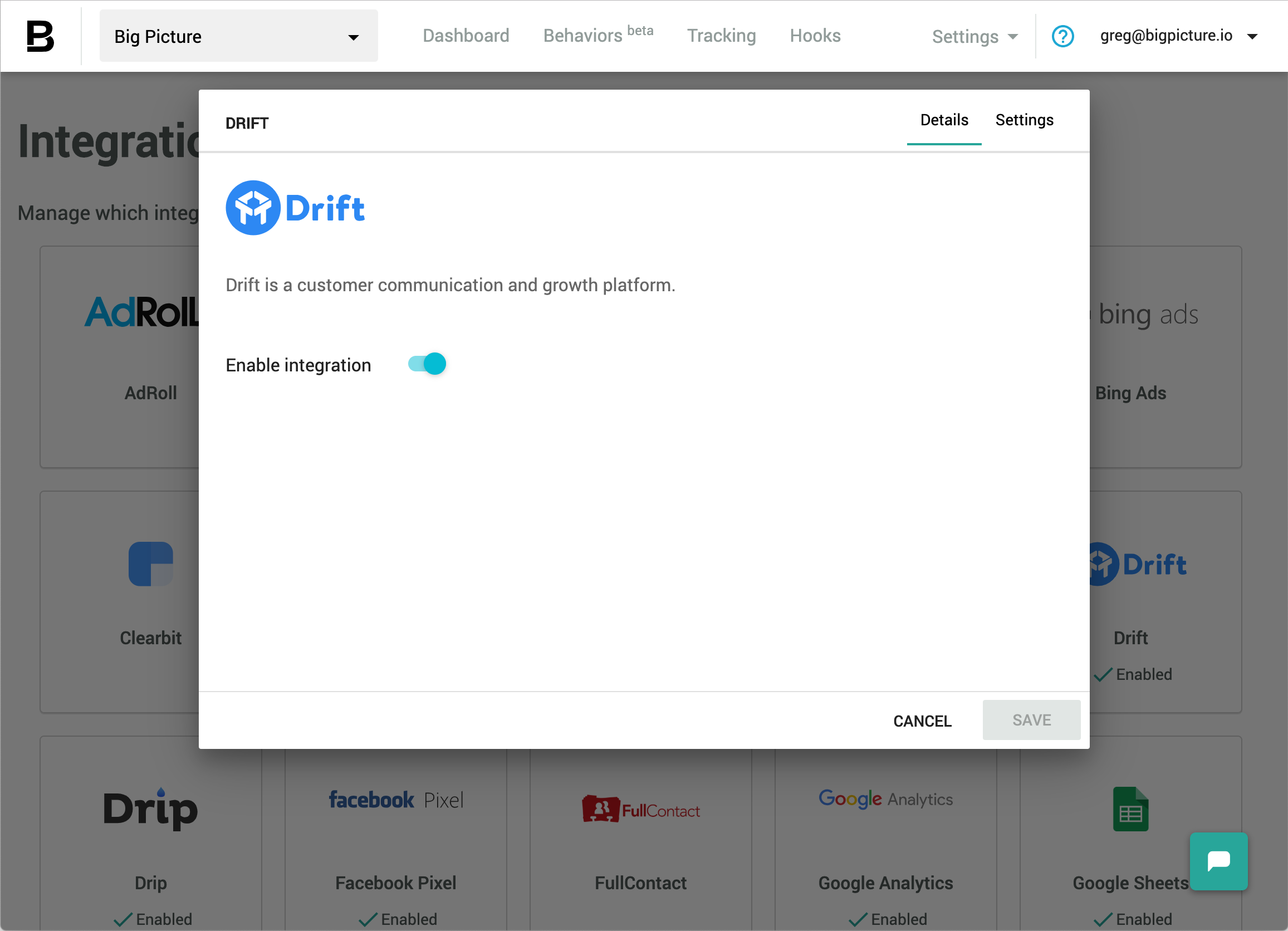 Drift settings - enabled