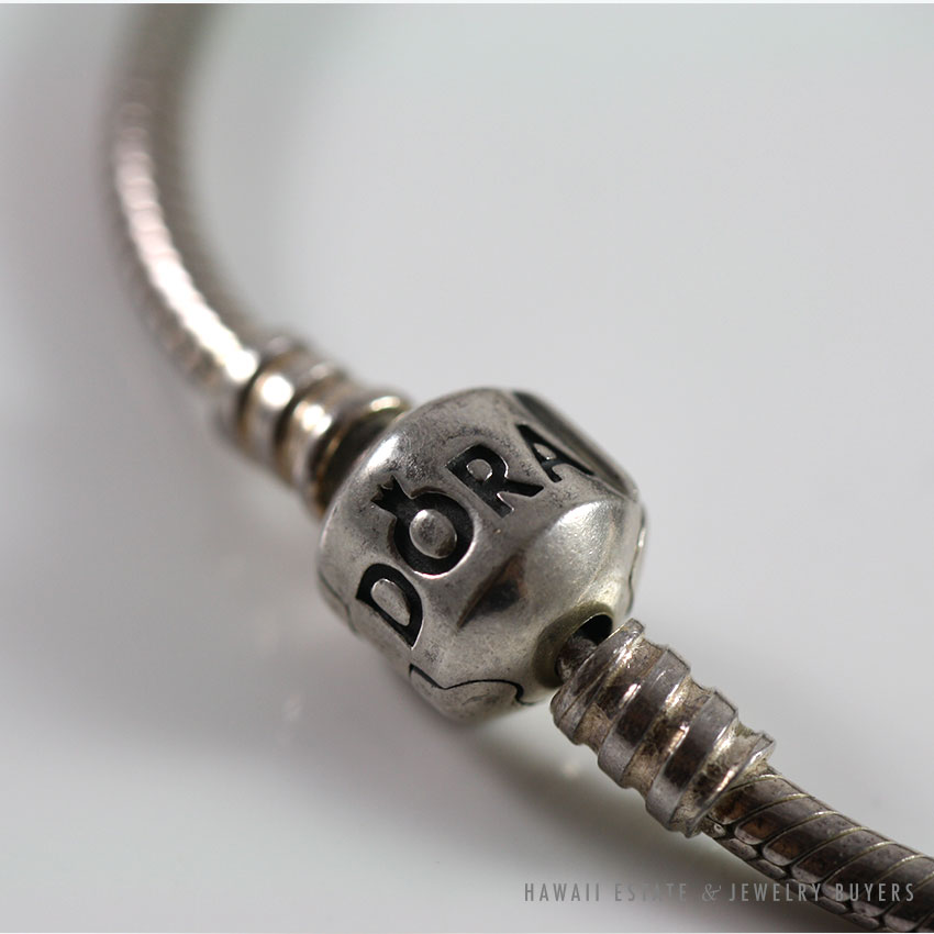 PANDORA CHARM BRACELET WITH 13 PANDORA CHARMS STERLING