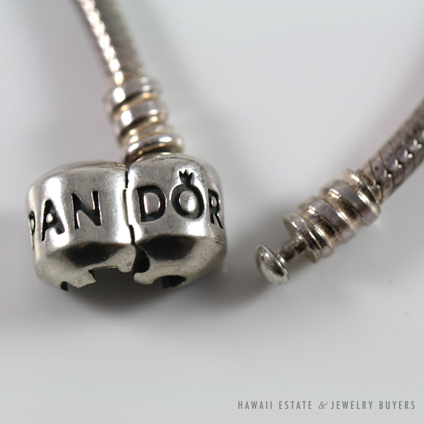 PANDORA CHARM BRACELET WITH 13 PANDORA CHARMS STERLING