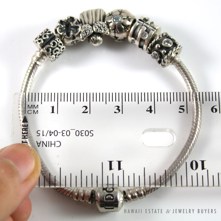 PANDORA CHARM BRACELET WITH 13 PANDORA CHARMS STERLING