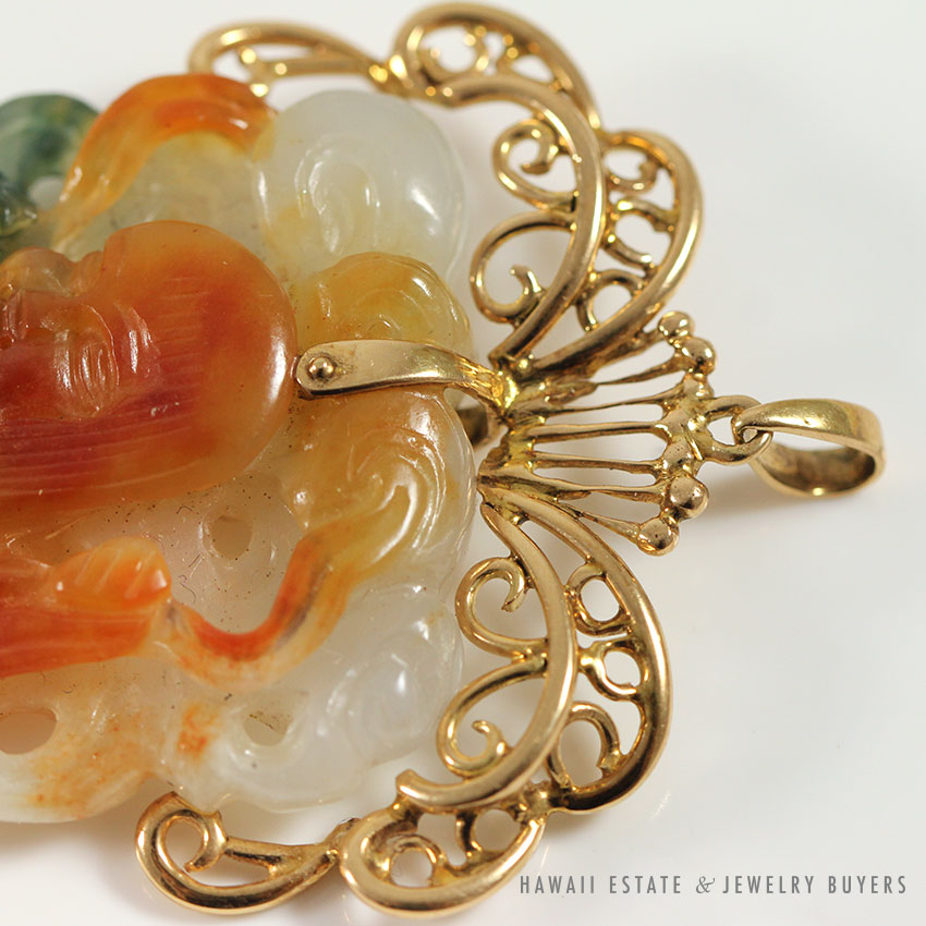 GIA CERTIFIED MULTICOLOR NATURAL JADEITE JADE 14K YELLOW GOLD PENDANT eBay