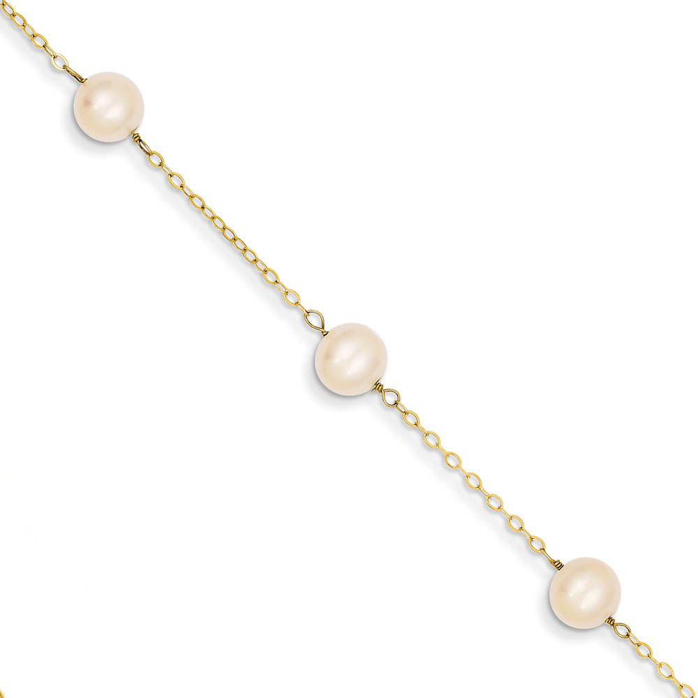 14k Yellow Gold and Freshwater Cultured Pearl Anklet, 9 Inch