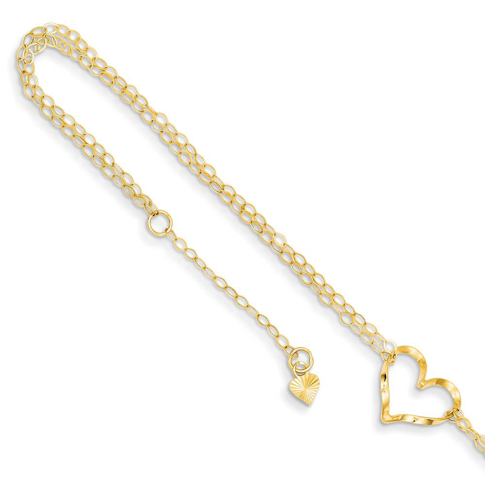 14k Yellow or White Gold Open Heart Double Strand Anklet, Inch