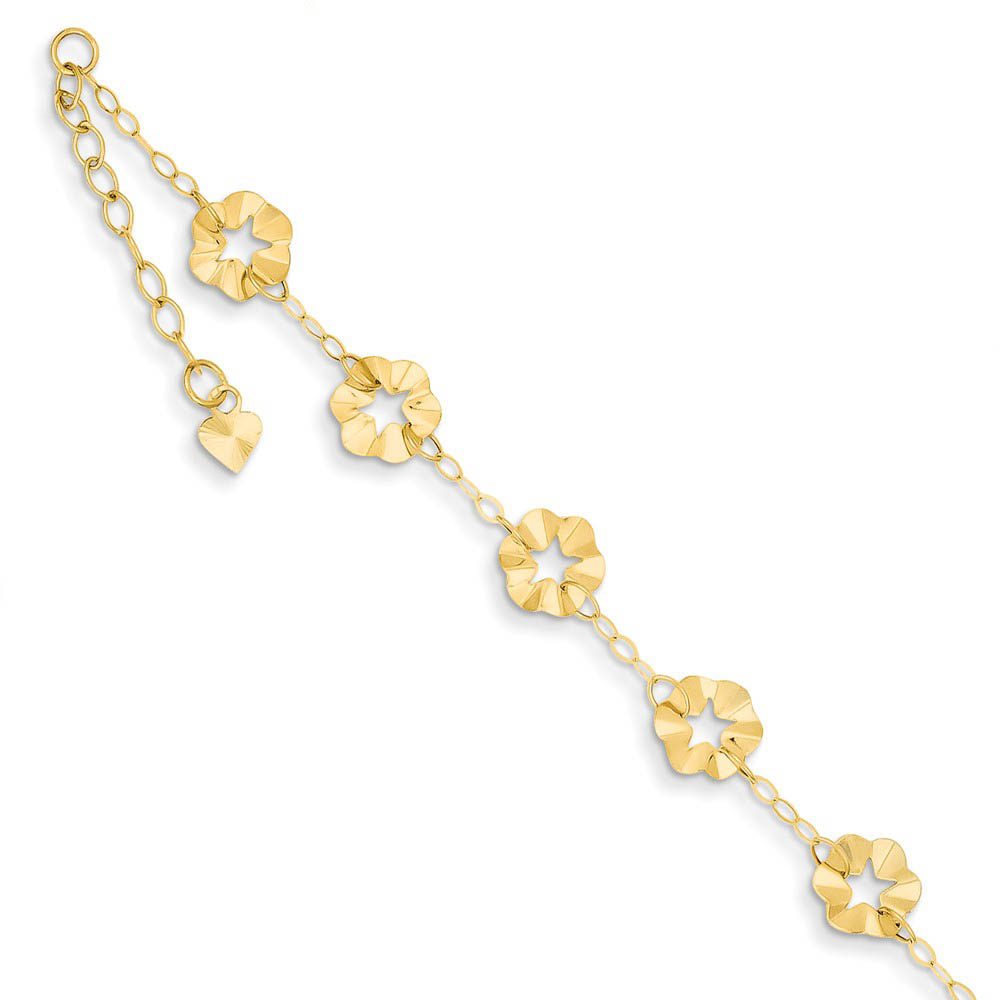 14k Yellow Gold Adjustable Flower Anklet