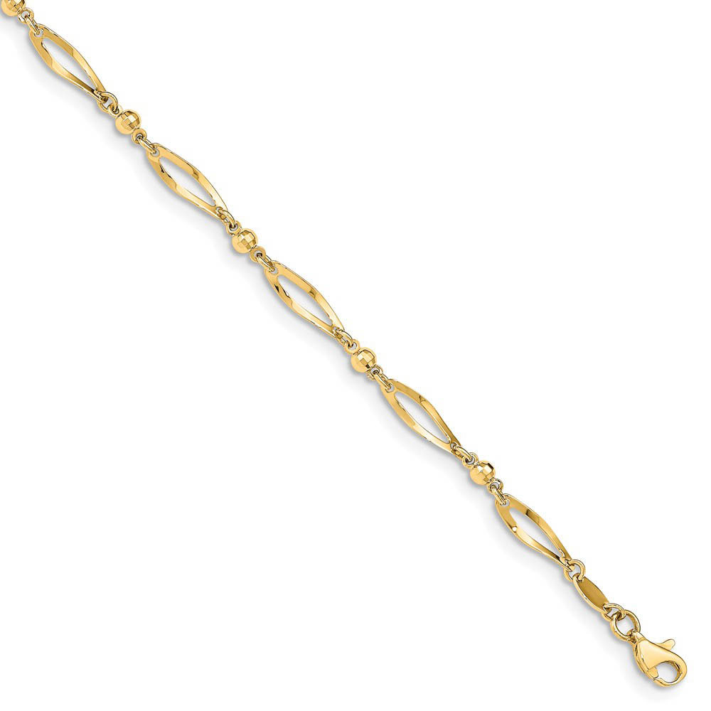 14k Yellow Gold Polished And Diamond-Cut Link Anklet