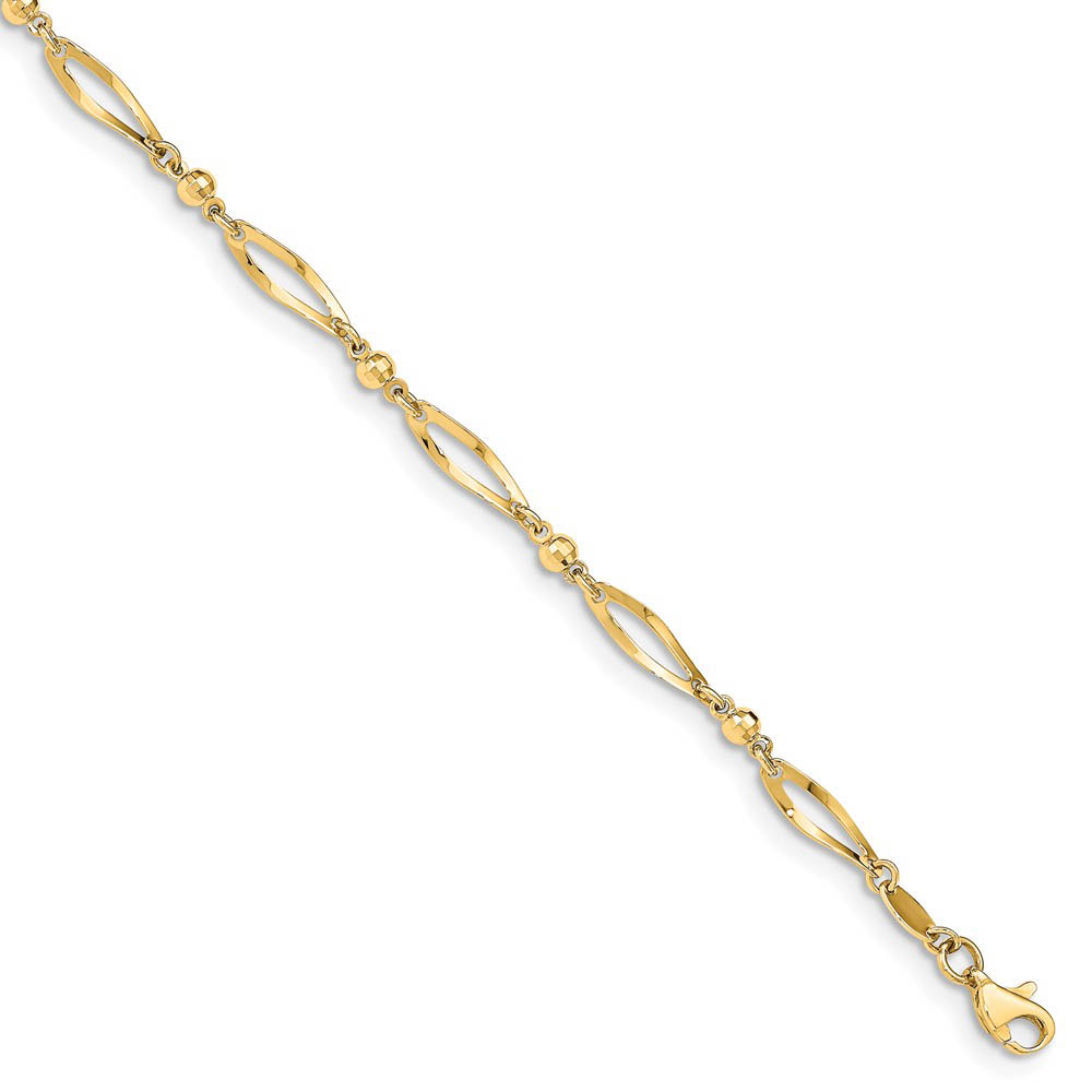 14k Yellow Gold Polished And Diamond-Cut Link Anklet, 9 Inch