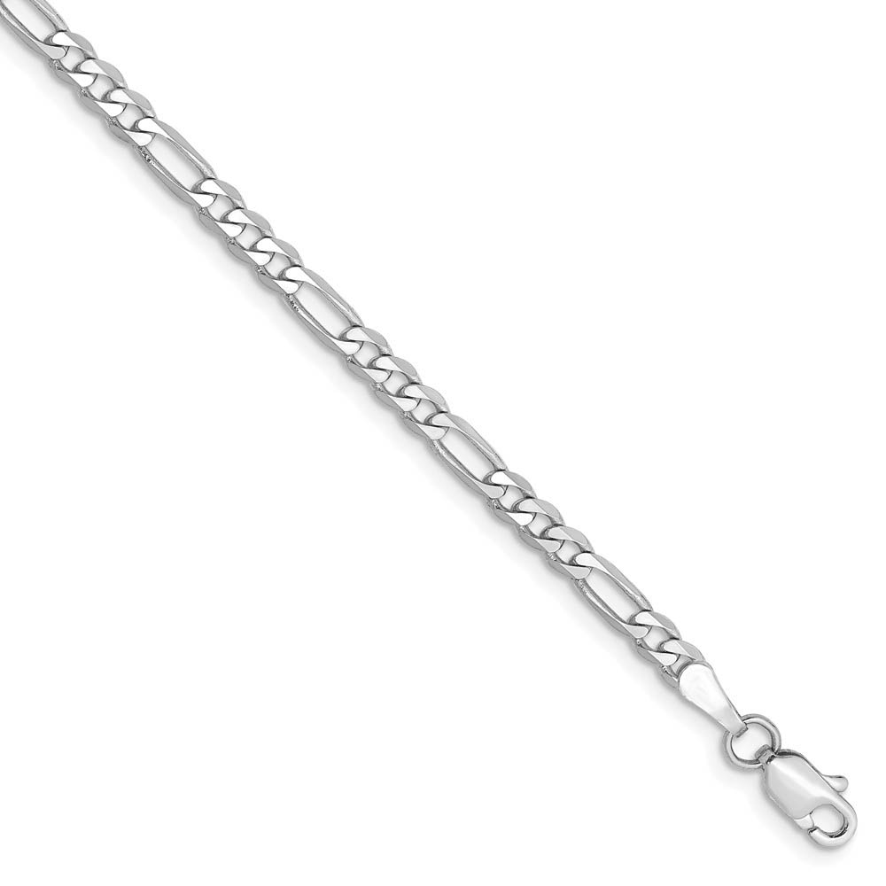 14k White Gold 3mm Flat Figaro Anklet, 10 Inch