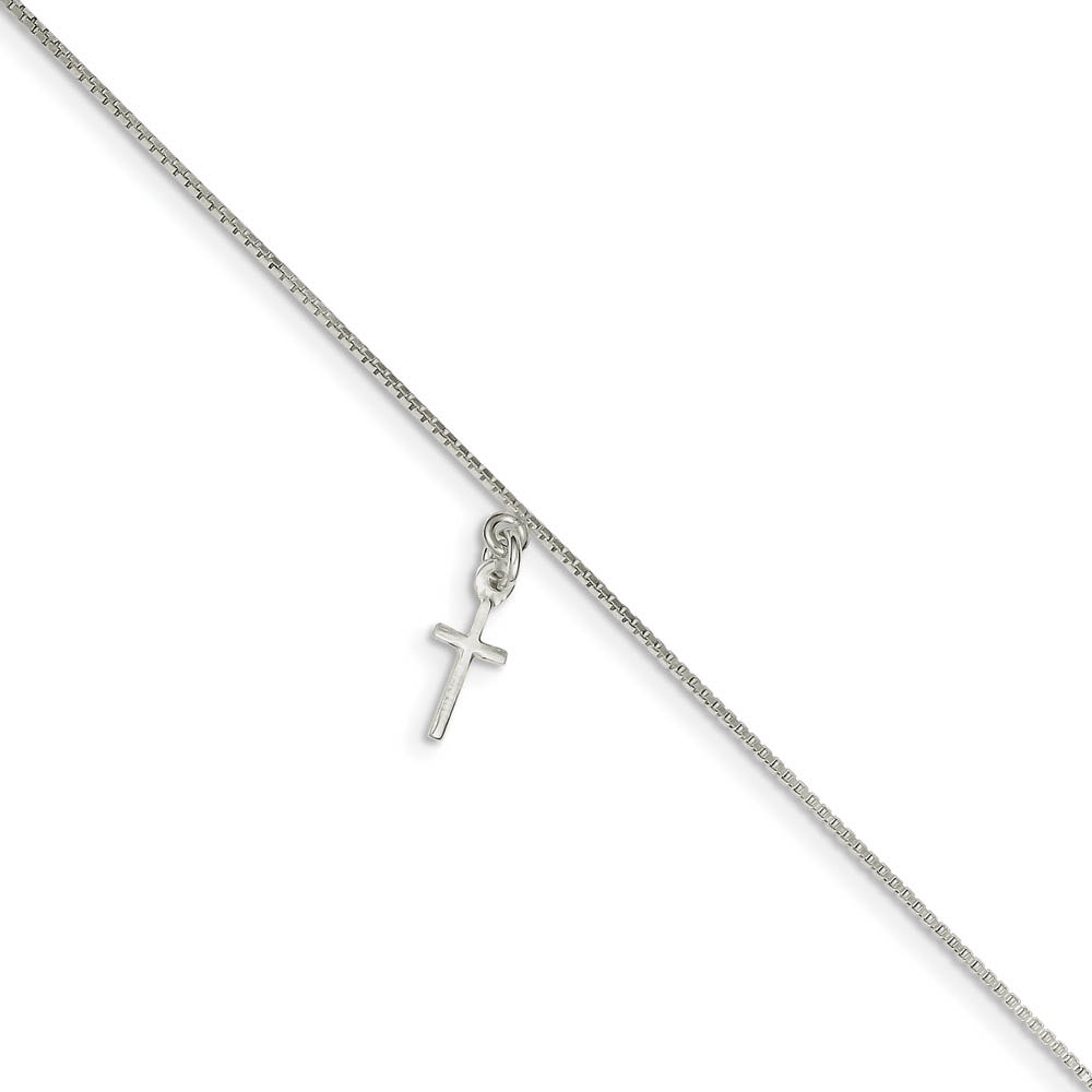 Sterling Silver Cross Anklet, 10 Inch