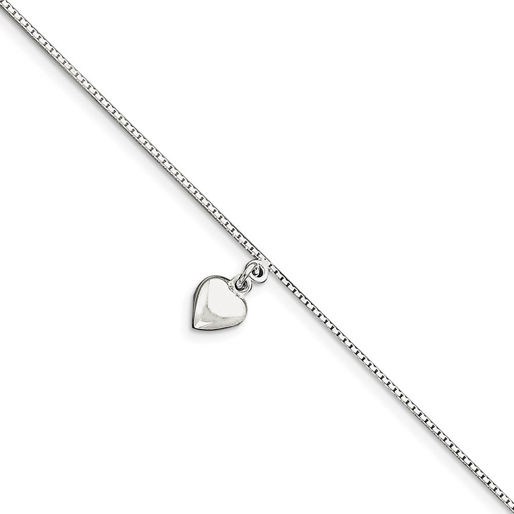 Sterling Silver Puffed Heart Anklet, 10 Inch