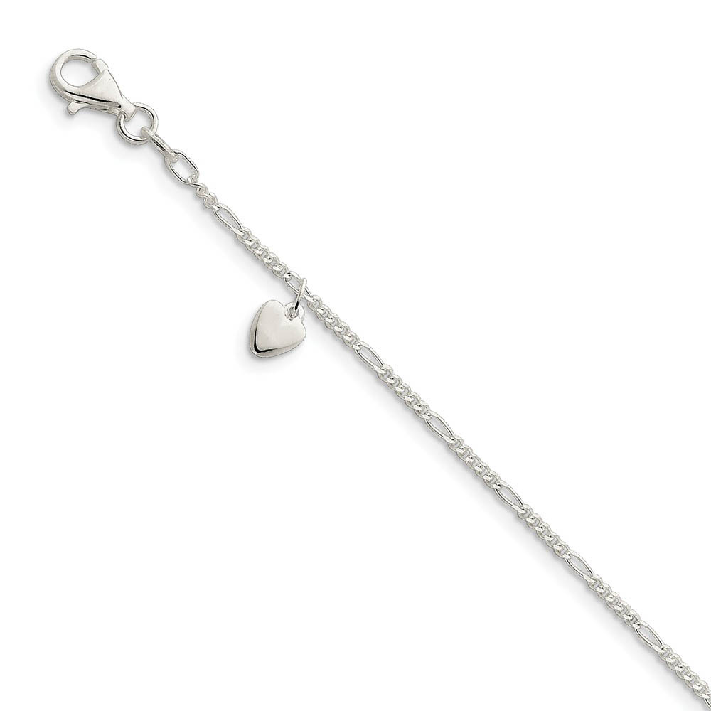 Sterling Silver Dangling Heart Anklet, 9 Inch