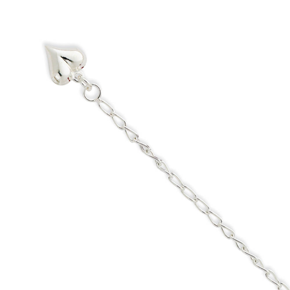 Sterling Silver Puffed Heart 2mm Open Curb Link Anklet