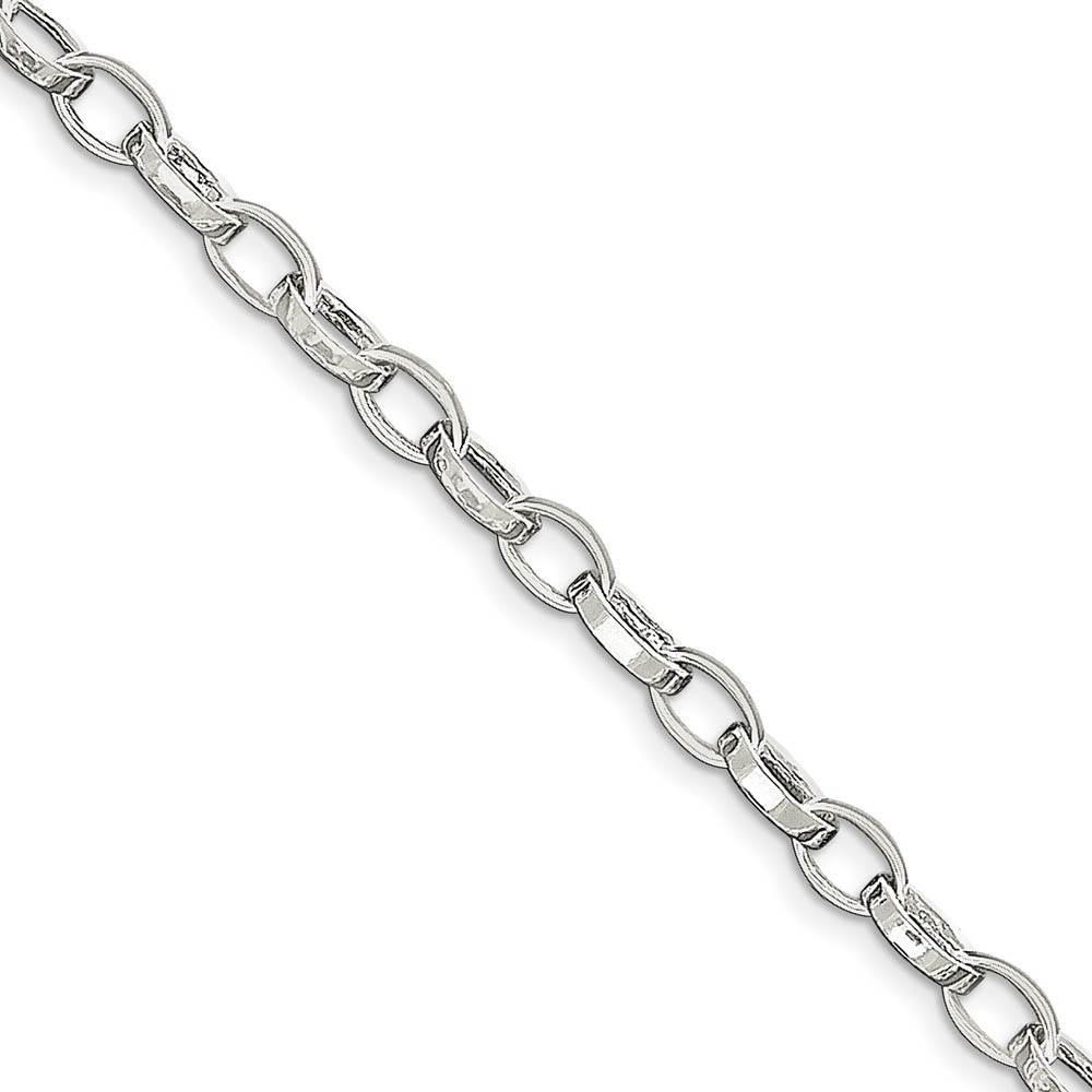 Sterling Silver 5mm, Fancy Oval Flat Link Anklet, 9 Inch