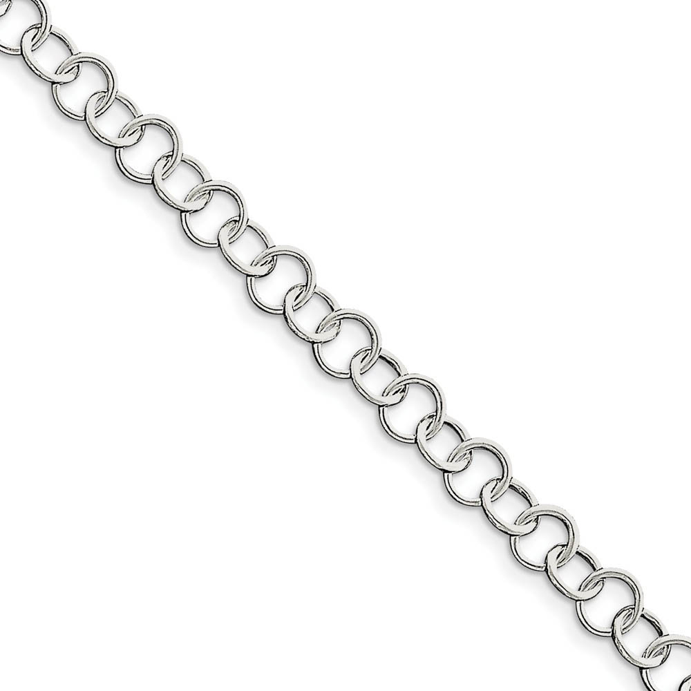 Sterling Silver 8mm, Fancy Circle Link Anklet, 9 Inch