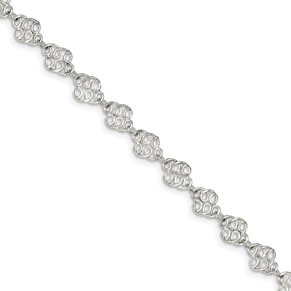 Sterling Silver Filigree Swirl Link Anklet