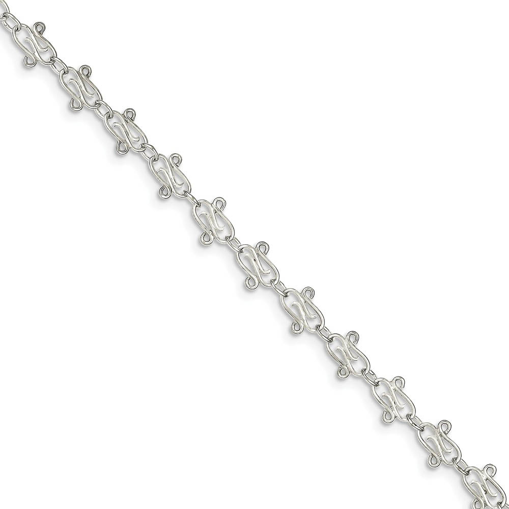Sterling Silver Polished Filigree Anklet