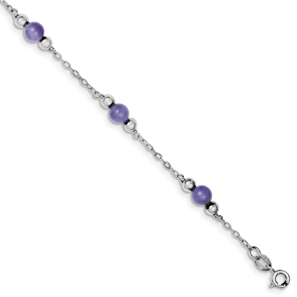 Lavender Jade in Rhodium-Plated Sterling Silver, Beaded Anklet