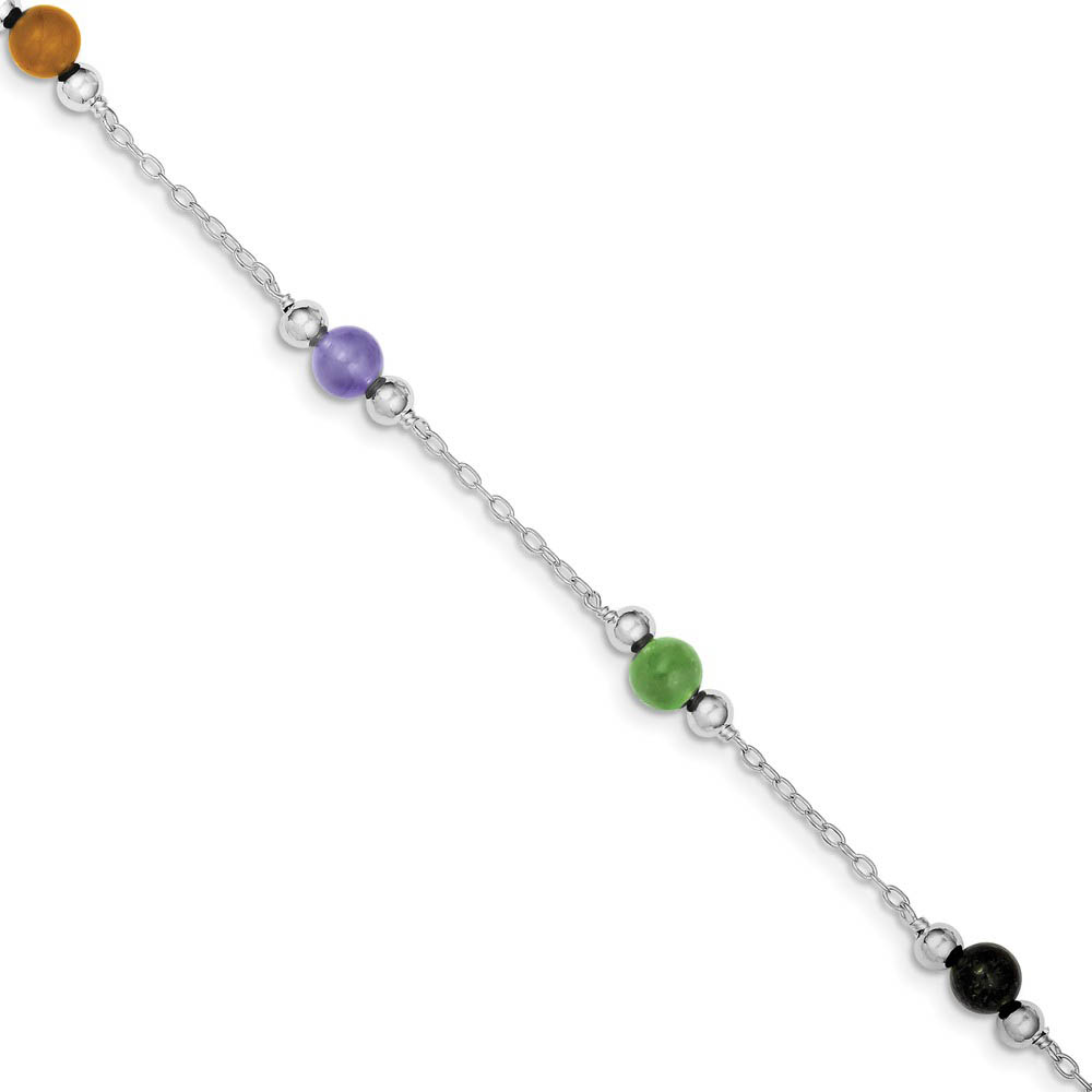 Sterling Silver Multi-Color Jade, Beaded Anklet
