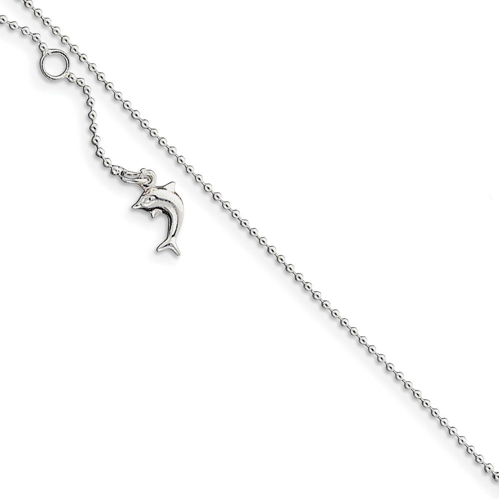 Sterling Silver Adjustable Dolphin Anklet, Inch