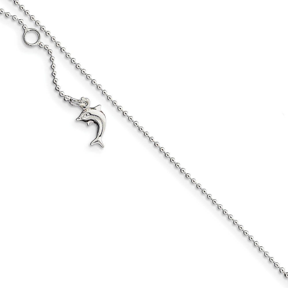 Sterling Silver Adjustable Dolphin Anklet, 9-10 Inch