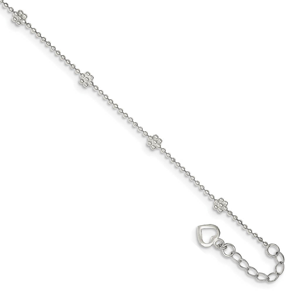 Sterling Silver Adjustable Flower Anklet, 10 Inch