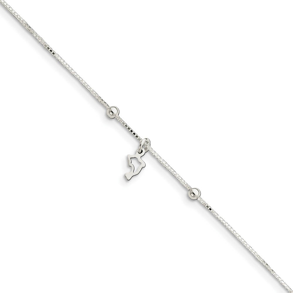 Sterling Silver Dolphin Silhouette Anklet, Inch